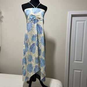 Hawaii Hangover Hawaiian Luau Dress Tropical Yellow Blue Leaf M Sun Dress